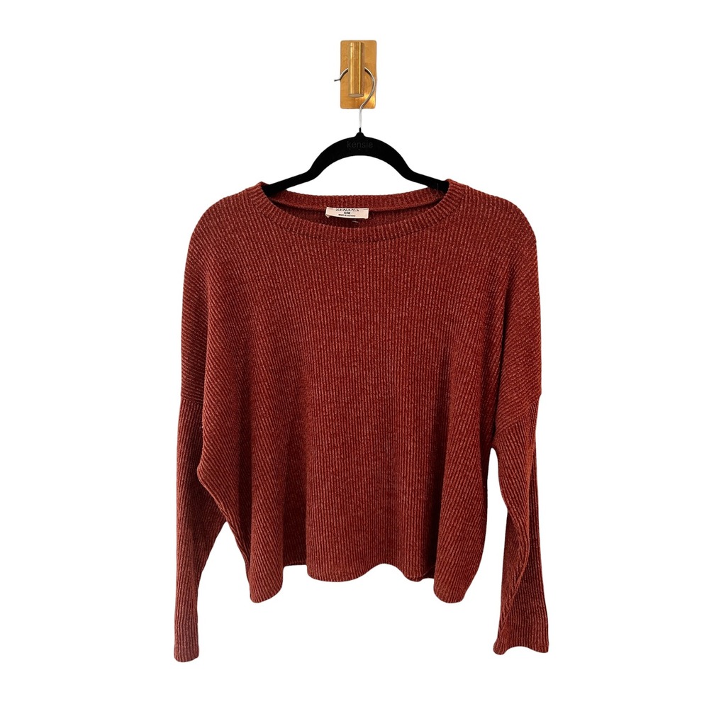 Zenanaโ Sweater Ribbed Knit Oversized Pullover Casual Rust Orange S/M